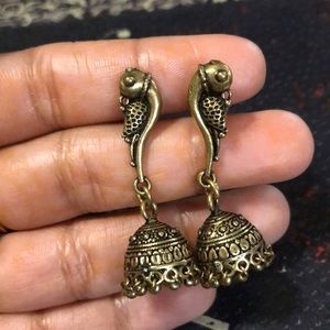 Indian metal parrot Jhumka Earrings